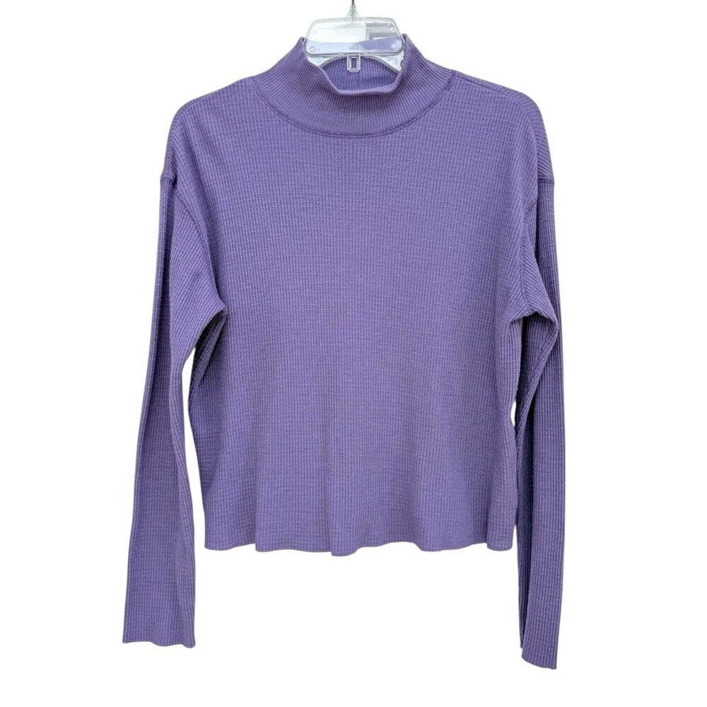 Anthropologie t.La Waffle Knit Mock Neck Shirt Purple Womens XS Long Sleeve